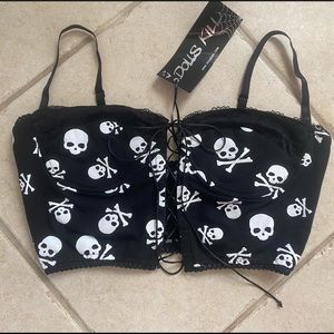 Lace up skull crop cami💘 M